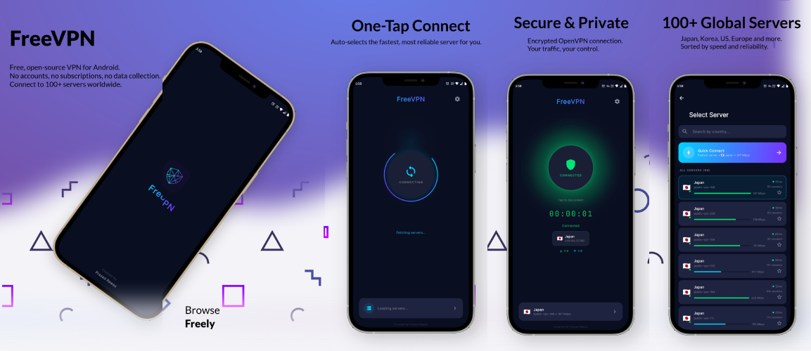 FreeVPN app screenshots